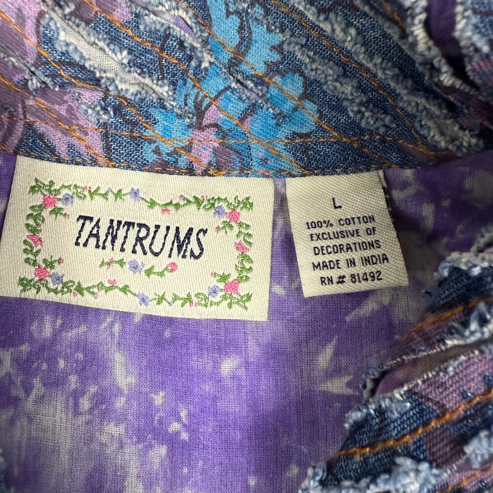 Vintage Tantrums Size L Blue Purple Floral Patchwork Jacket 90s Boho Artsy - Picture 4 of 4